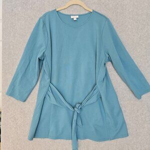 J.Jill Women Size L Ponte Knit 3/4 Sleeve Tunic Top Round Neck Stretch Belt